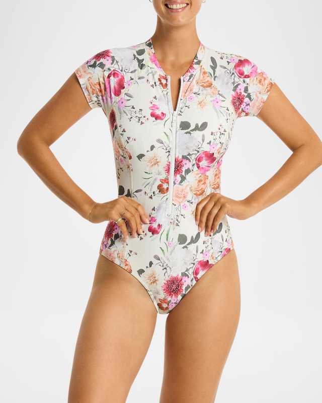 Floral Multifit Rashguard One-Piece Swimsuit